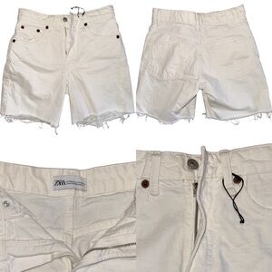 Zara High-Waist White Denim Shorts